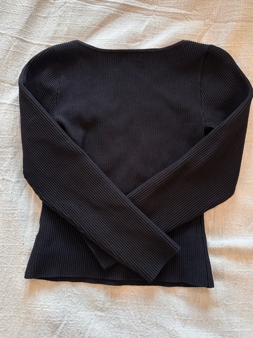 Babaton Black Ribbed Sweetheart Square-Neck Long-Sleeve Top - Picture 4 of 5